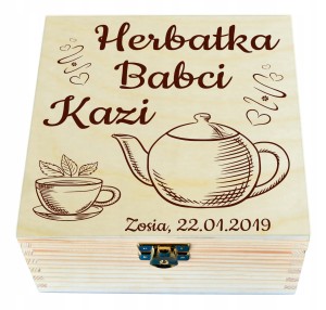 SKRZYNKA PUDEŁKO NA HERBATĘ Z GRAWEREM PREZENT