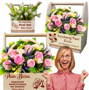 PREZENT DLA NAUCZYCIELKI NA DZIEŃ KOBIET DONICZKA SKRZYNKA NA KWIATY GRAWER