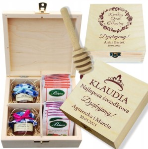 PODZIĘKOWANIE DLA ŚWIADKÓW RODZICÓW CHRZESTNYCH SKRZYNKA Z GRAWEREM ZESTAW