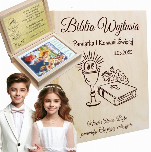 Pamiątka Pierwszej Komunii biblia z grawerem
